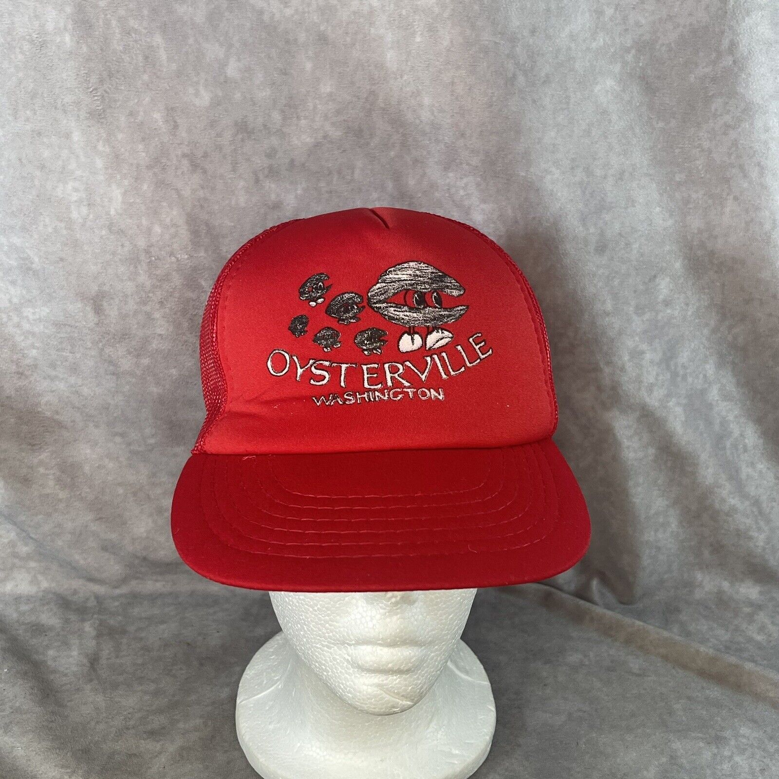 Vintage Yupoong Oysterville Washington Red Snapback Trucker Hat Cap